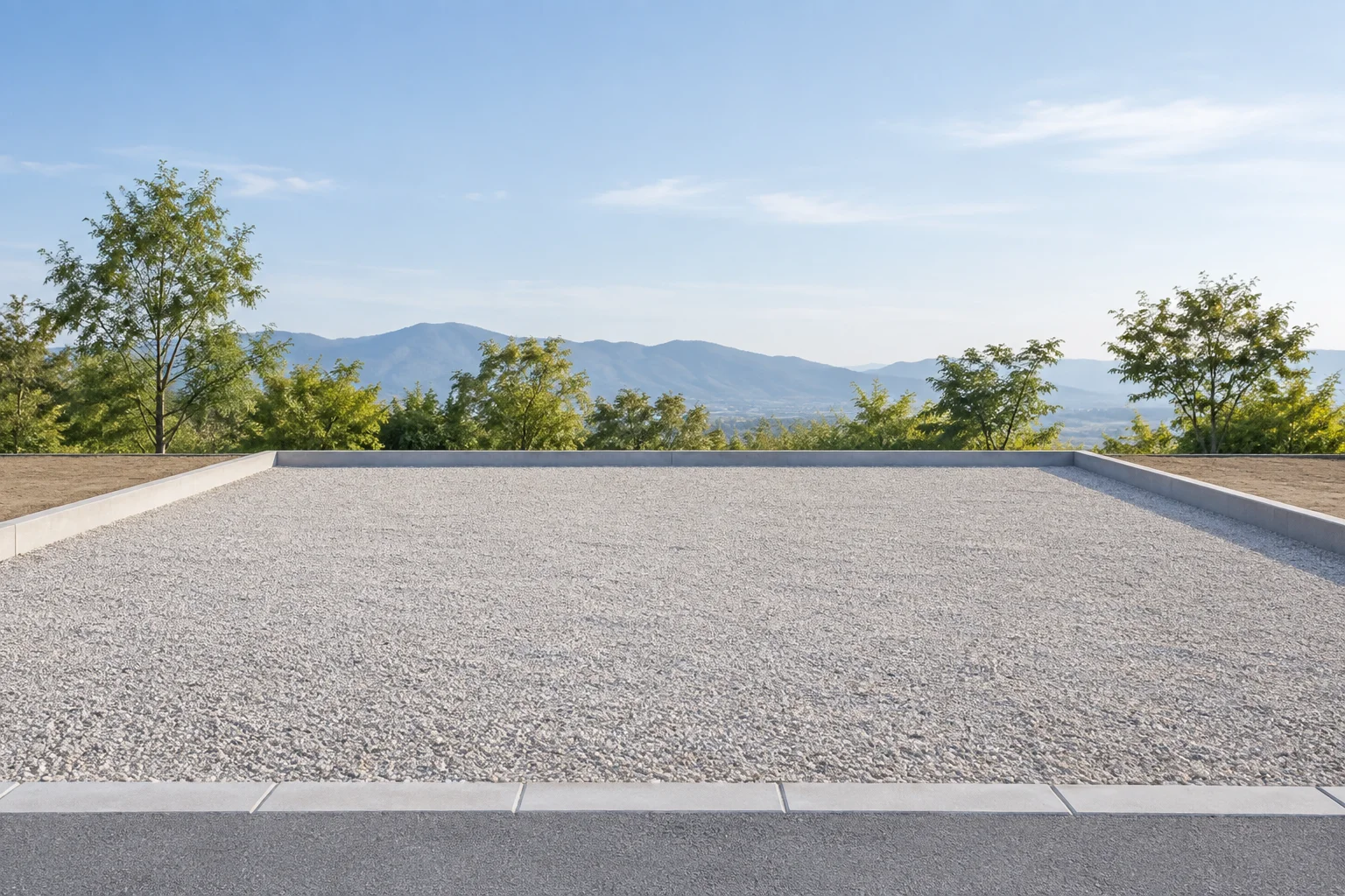 整地された土地と遠くの山並みのイメージ（AI生成）